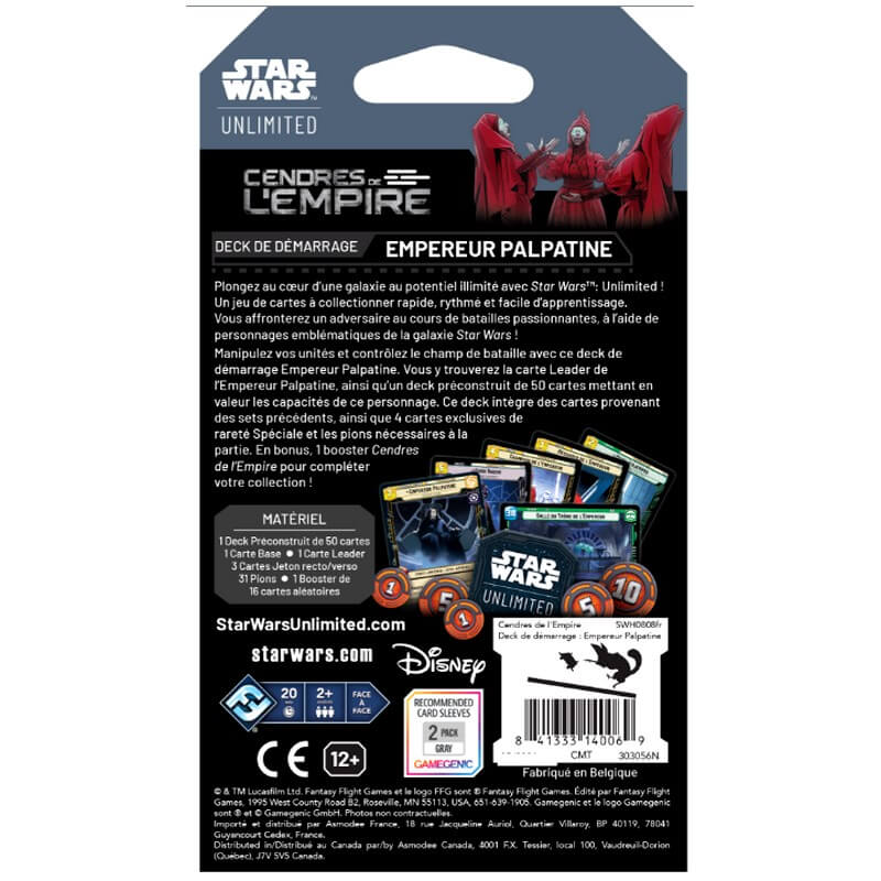 Star wars unlimited - cendres de l'empire - deck de démarrage empereur palpatine 2 Swu ch08 cendres de lempire deck de demarrage empereur palpatine 2
